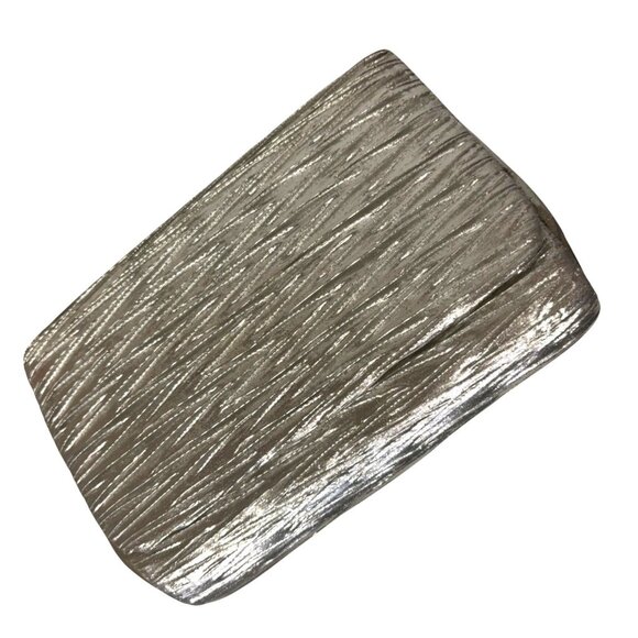 NYTLITES Silver Metallic Pleated Evening Clutch Purse Chain Strap Snap Closure - Picture 1 of 7